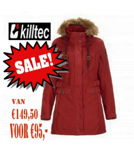 KILLTEC BASARA DAMES CASUAL SOFTSHELL PARKA /MANTEL MET AFNEEMBARE CAPUCHON BURDED RED